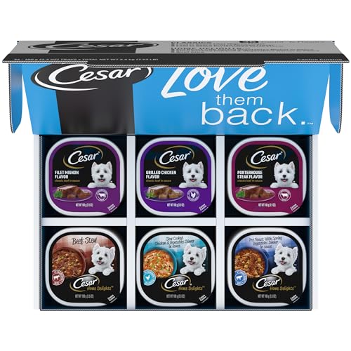 CESAR Adult Wet Dog Food HOME DELIGHTS & Classic Loaf in Sauce Variety Pack, 3.5 oz. Easy Peel Trays, 36 Count