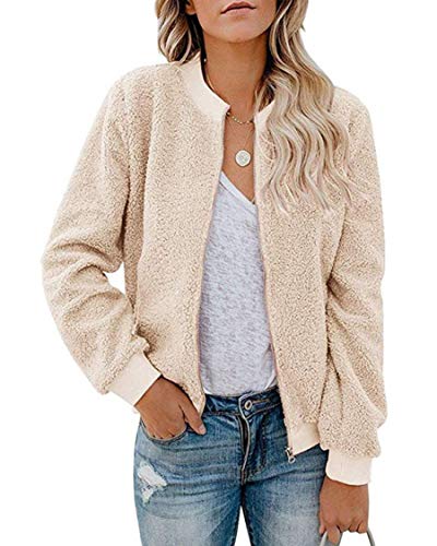 MIROL Women's Sherpa Fleece Jacket Faux Fuzzy Long Sleeve Casual Zip Up Bomber Coat