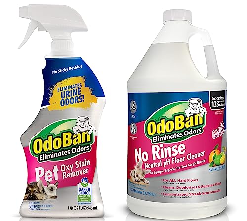 OdoBan Pet Solutions Neutral pH Floor Cleaner Concentrate, 1 Gallon, and Oxy Stain Remover, 32 Ounce Spray