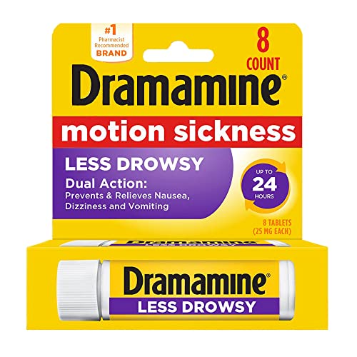 Dramamine Motion Sickness Relief Less Drowsey Formula, 8 Count