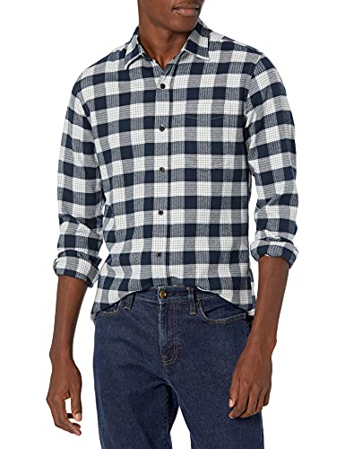 Amazon Essentials Men's Long-Sleeve Flannel Shirt (Available in Big & Tall), Navy Plaid, Large