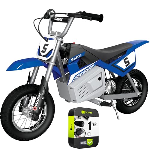 Razor MX350 Dirt Rocket Electric Motocross Bike, Blue, 10-12 inches + 1 YR CPS Enhanced Protection Pack