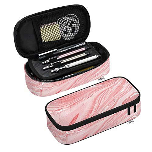 Yekiua Pink Marble Pencil Case Abstract Alcohol Liquid Ink Wave Big Capacity Pencil Pouch Office College Makeup Bag