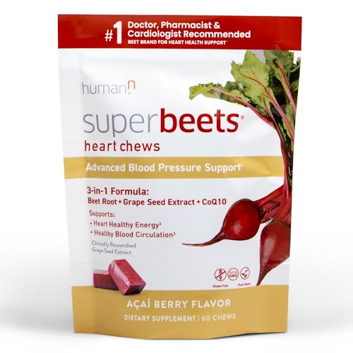 humanN SuperBeets Heart Chews Advanced - 100mg of CoQ10 plus Beetroot & Grape Seed Extract, 60 Count