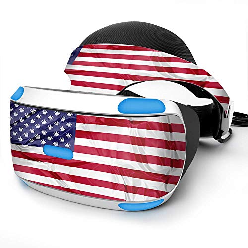 Sony Playstation VR Headset Skin Decal Vinyl Wrap - American Flag Pot Leaf Stars Marijuana