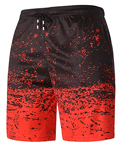 Ampeo Men's Graphic Basketball Gym Workout Athletic Casual Shorts with Pockets,Red Corrosion XL