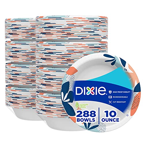 Dixie Small Paper Bowls, 10 Oz, 36 Count (Pack of 8), Microwave-Safe, Soak-Proof, Disposable Bowls Great For Snacks, Dessert, And Light Lunch Meals