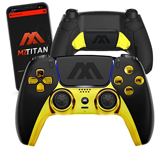 MODDEDZONE Smart Extreme Modded Controller + Anti Recoil 2 Remap Buttons & Interchangeable Thumbsticks & Hair Triggers, Tactical Buttons Compatible with PS5 Custom Controller PC (Black/Gold)
