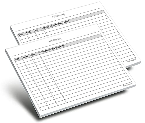 Activity Log Notepads(2 Pack, 50 Pages Each) Pad Planners to List a Task, Action or Contact. A Versatile Work Tool to Track Time & Office Productivity. 8.5 X 5.5, A5 Sheets. Made in the USA.