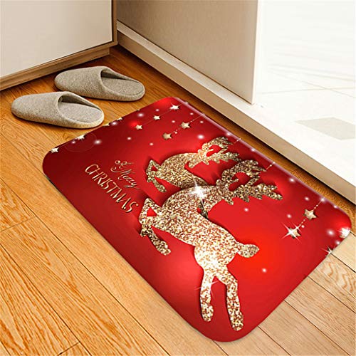 Shan-S Christmas Mat Non-Slip Floor Mats Bathroom Floor Carpet Merry Christmas Tree Reindeer Santa Claus Snowman Printed Ornament for Xmas Bedroom Home Living Dining Room Playroom (A)