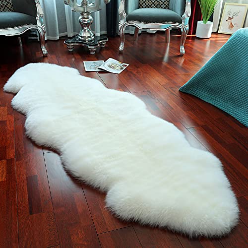 LLB Genuine Sheepskin Area Rug Wool Rug Fur Carpet Fluffy Shaggy Fur Rug for Living Room Kids Bedroom Real Sheepskin Throw Lambskin Rugs Sofa Mat Chair Seat Covers (Ivory White, 2 x 6 ft Sheepskin)