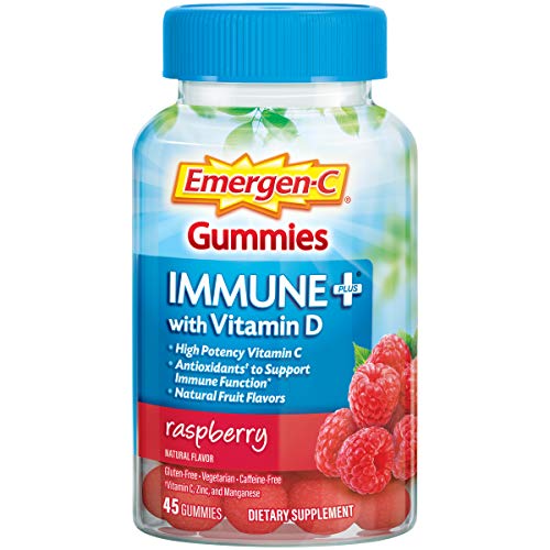 Emergen-C Immune+ Immune Gummies, Vitamin D Plus 750 mg Vitamin C, Immune Support Dietary Supplement, Caffeine Free, Gluten Free, Raspberry Flavor - 45 Count