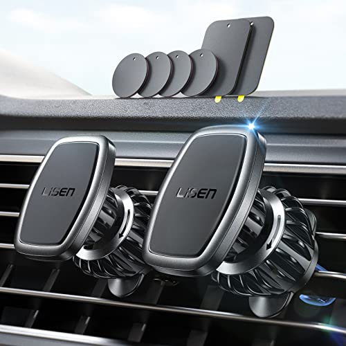 LISEN 2 Pack Magnetic Phone Holder for Your Car Mount 6 Military Magnets Car Phone Holder Mount Vent Cell Phone Holder Mount for Car Plate Fit All iPhone 15/14/13 Pro Max Plus Samsung S24 Ultra S24+