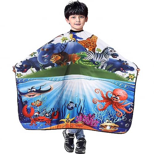 SOKKIA KIDS CHILDREN Haircut Cape Barber Hairdressing Boys Girls TODDLER Cutting Apron Salon Styling Cloth Cover Gown (CARTOON SEA WORLD/40×50')