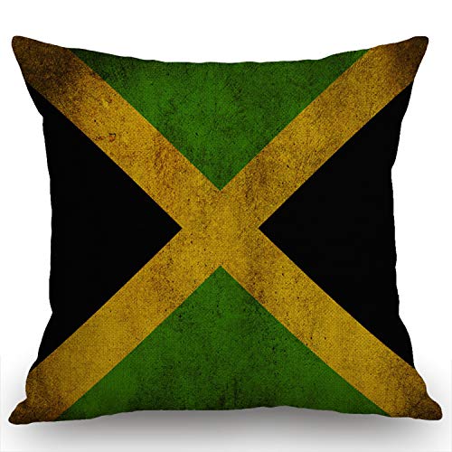 Swono Throw Pillow Case Jamaican Flag Vintage Style Cotton Linen Square Cushion Cover Standard Pillowcase for Men Women Home Decorative Sofa Armchair Bedroom Livingroom 18 x 18 inch