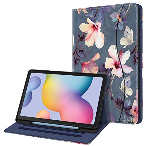 Fintie Case for Samsung Galaxy Tab S6 Lite 10.4 Inch 2024/2022/2020 with S Pen Holder, Multi-Angle Viewing Soft TPU Back Cover with Pocket Auto Wake/Sleep, Blooming Hibiscus