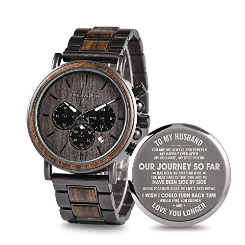 2win Engraved Wooden Watch for Boyfriend MY MAN Fiancé Husband Customized Personalized Wood Watches for Men Birthday Anniversary Personalized Watch (A-for-Husband)