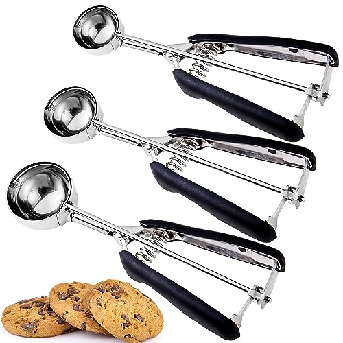 JUNADAEL J Cookie Scoop Set, Include 1 Tablespoon/ 2 Tablespoon/ 3 Tablespoon, Cookie Dough Scoop, Cookie Scoops for Baking set of 3, 18/8 Stainless Steel, Soft Grip