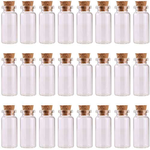 MaxMau 24PCS 10ml Glass Bottles Cork Stoppers DIY Decoration Mini Glass Vials Cork Message Glass Bottle Vial Cork,Small Glass Bottles Jars Corks for Wedding Party Favors