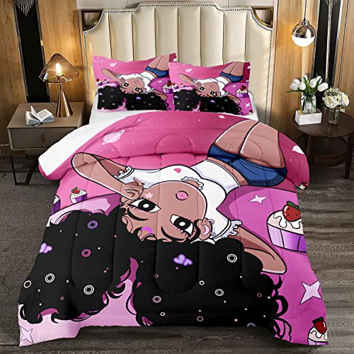 FJKJHKGJ African American Comforter Sets for Girls, Twin Comforter Set for Girls, Girls Bedroom Decor, Black Girls Kids Comforter Sets 2 Piece Pink Twin Size Pretty Girl Bedding Set with 1 Pillowcase