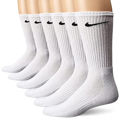 NIKE Unisex Performance Cushion Crew Socks with Band (6 Pairs), White/Black, Small