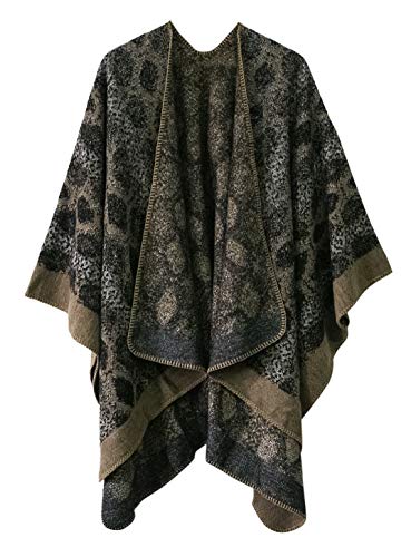 Women's Vintage Pattern Open Front Poncho Cape Shawl Winter Shawl Wraps (Series 15-Khaki)