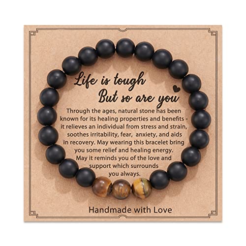 HGDEER Gifts for Men, Natural Stone Bracelet Healing Anxiety Inspiration Gifts for Men Him Friends Black Stuff Gifts