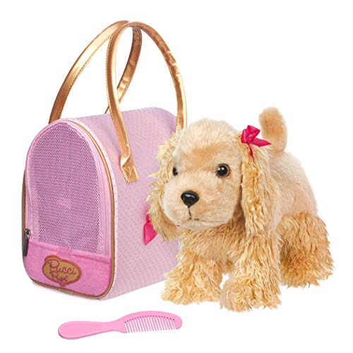 Pucci Pups by Battat – Cocker Spaniel Stuffed Puppy with Pink and Gold Dotted Stuffed Animal Bag