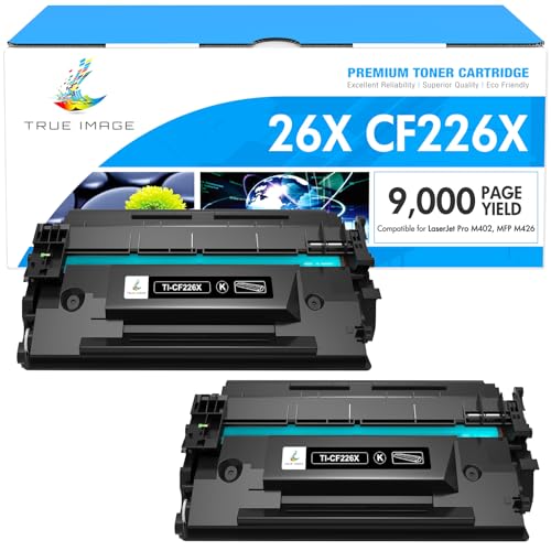 TRUE IMAGE CF226X 26X Compatible Toner Cartridge Replacement for HP 26X CF226X 26A CF226A Laserjet Pro M402n M402dn MFP M426fdw M426fdn M426dw M402 M426 Printer Ink High Yield (Black, 2-Pack)