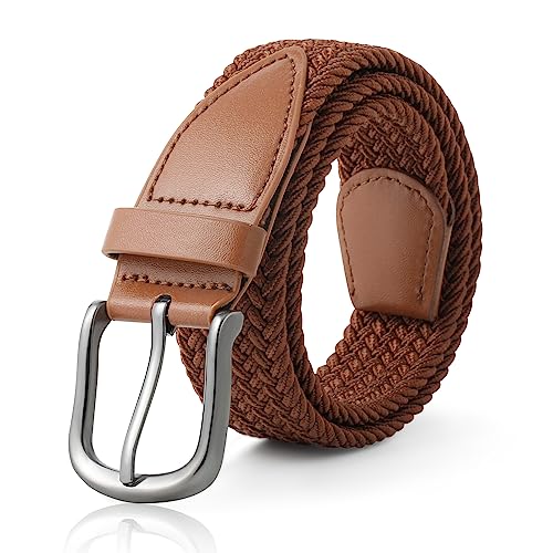 AWAYTR Boys Elastic Braided Belt - Pin Buckle Stretch Golf Baseball Belt for Boys and Girls Aged 4-12 Years (Brown)