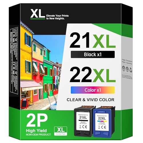 21XL 22XL Ink Cartridges Remanufactured for HP 21 22 Ink Cartridges, Compatible with Deskjet F4180 F2210 D1560 D1530 PSC 1410 Officejet 4315 J3640 J3680, Black and Tri-Color