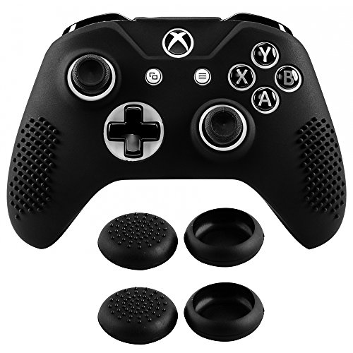 eXtremeRate Soft Anti-Slip Silicone Controller Cover Skins Thumb Grips Caps Protective Case for Xbox One X S Controller - Black