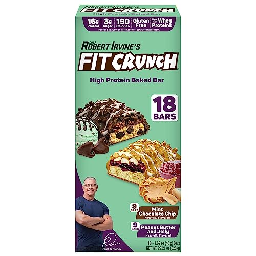 FITCRUNCH Protein Bars, Snack Size Variety Pack, Gluten Free (18 Bars, Mint Chocolate Chip & Peanut Butter Jelly)