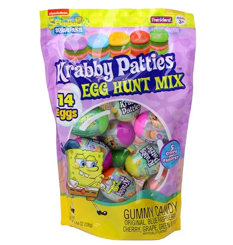 Spongebob SquarePants Gummy Candy Krabby Patty 14 Count Prefilled Plastic Easter Eggs Hunt Mix, 4.44 Ounce, For Kids Girls Boys Teens Grandkids Adults