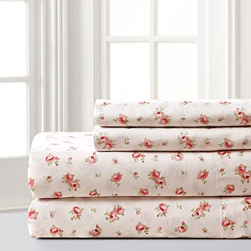 Modern Threads Soft Microfiber Rose Printed Sheets - Luxurious Microfiber Bed Sheets - Includes Flat Sheet, Fitted Sheet with Deep Pockets, & Pillowcases