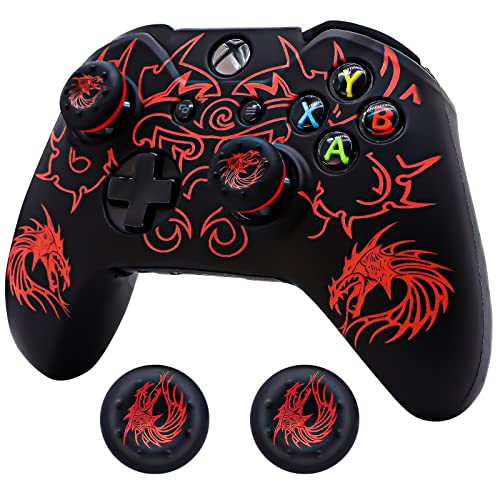 Xbox-One Controller Skin, BRHE Anti-Slip Silicone Cover Protector Case Accessories Set for Microsoft Xbox 1 Wireless/Wired Gamepad Joystick with 2 Thumb Grips Caps (Red)
