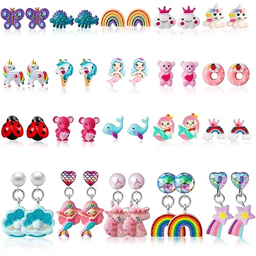 Kids Clip On Earrings for Girls 20/30/40 Pairs Hypoallergenic Jewelry Earrings for Kids Cute Animal Clip on Earrings Set for Little Girls Party Favor