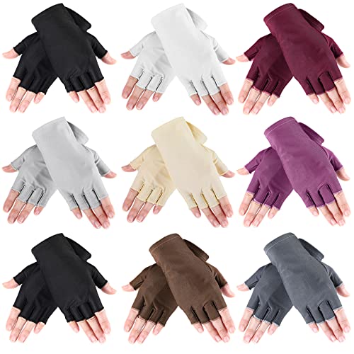 9 Pairs Summer Fingerless Gloves Half Finger Sun Protection Gloves Touchscreen Driving Gloves for Adult (Assorted Colors)
