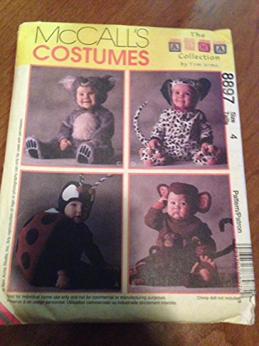 McCall's 8897 Sewing Pattern, Tom Arma Toddlers' Costumes, Lady Bug, Dalmatian, Koala, Monkey, Size 4