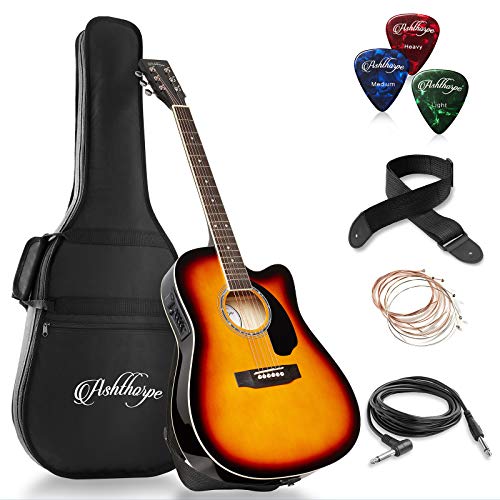 Ashthorpe Full-Size Cutaway Thinline Acoustic-Electric Guitar Package - Premium Tonewoods - Sunburst