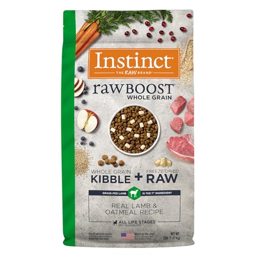 Instinct Raw Boost Whole Grain Dry Dog Food, Natural Real Lamb & Oatmeal Recipe Kibble with Omegas + Freeze Dried Raw Dog Food, 20 lb. Bag