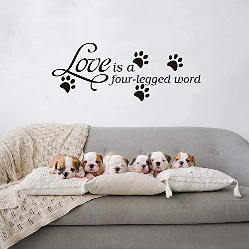 AnFigure Cat Wall Decor, Cat Wall Decals, Pets Dogs Paw House Pup Animals Footprint Quotes Inspirational Bedroom Positive Family Sayings Home Art Decor Vinyl Stickers Love is A Four Legged Word 23'x9'