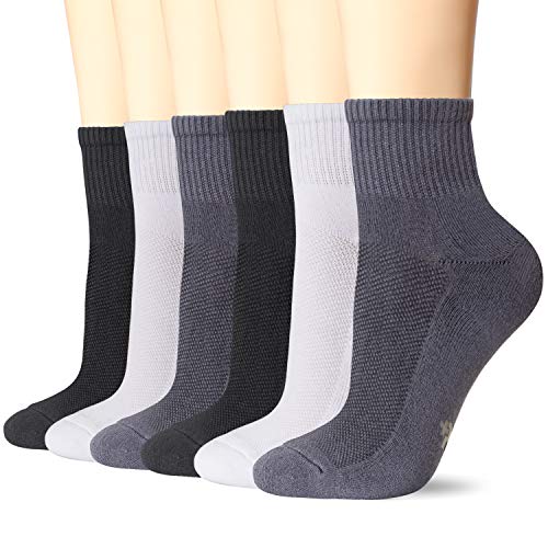 +MD 6 Pairs Ankle Quarter Socks for Women and Men, Bamboo Viscose Smell Control Cushioned Sole Casual Athletic Socks, 2Black/2White/2Grey9-11