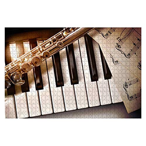 Piano and Flute with Golden Shine and Sheet Music top 1000 Piece Wooden Jigsaw Puzzle DIY Children Educational Puzzles Adult Decompression Gift Creative Games Toys Puzzles Home Decor