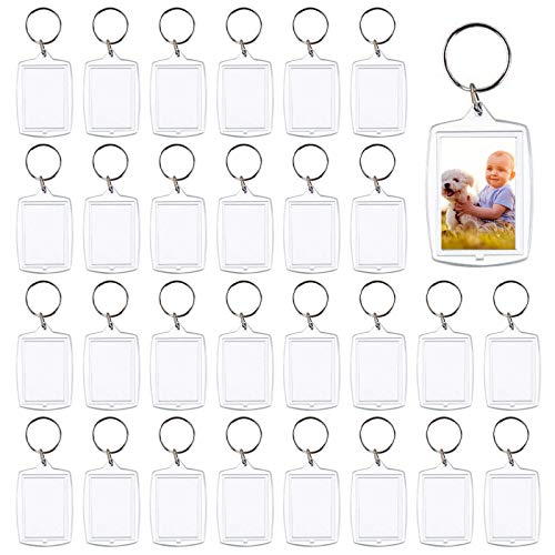 Kulannder 30 PCS Photo Insert Keychains, Acrylic Clear Blank Keyrings Picture Frame Keyring with Split Ring for Personalised Custom and Passport Photo Size, 1.57 Inch by 2.36 Inch