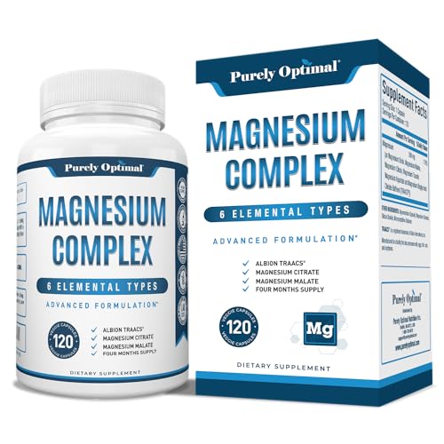 Magnesium Complex Supplement - Magnesium Citrate, Malate, Taurate, Oxide, Bisglycinate Chelate, Aspartate 500mg - for Sleep, Leg Cramps, Muscle, Heart - Max Absorption, Gluten-Free, Non-GMO 120 Caps