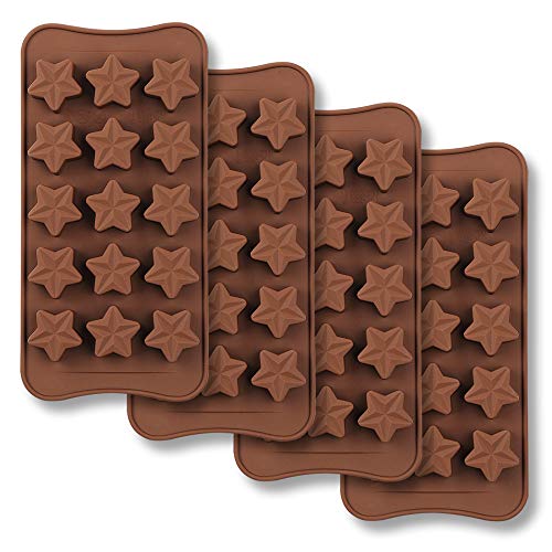 homEdge 15-Cavity Star Shaped Chocolate Mold, Set of 4PCS Non Stick Silicone Mold for Candy Chocolate Jelly, Ice Cube-Pay Attention to the Size