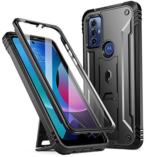 Poetic Revolution Series Case for Motorola Moto G Play (2023), Full-Body Rugged Dual-Layer Shockproof Protective Cover with Kickstand and Built-in-Screen Protector, Black