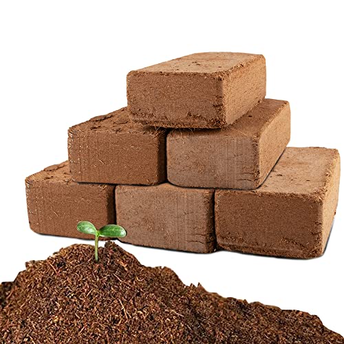 Coco Coir Brick for Plants- 6 Pack Premium 100% Organic Peat Moss Mix with Low EC & pH Balance, Fiber Coconut Husk for Planting, Gardening, Potting Soil Substrate