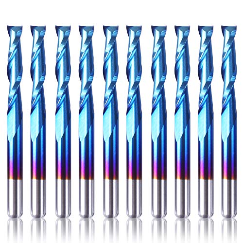 SainSmart Genmitsu 10Pcs Nano Blue Coat Flat Nose End Mill CNC Router Bits, 1/8' Shank Spiral Upcut 2 Flute End Mill Set (3.175 x 17 x 38mm)